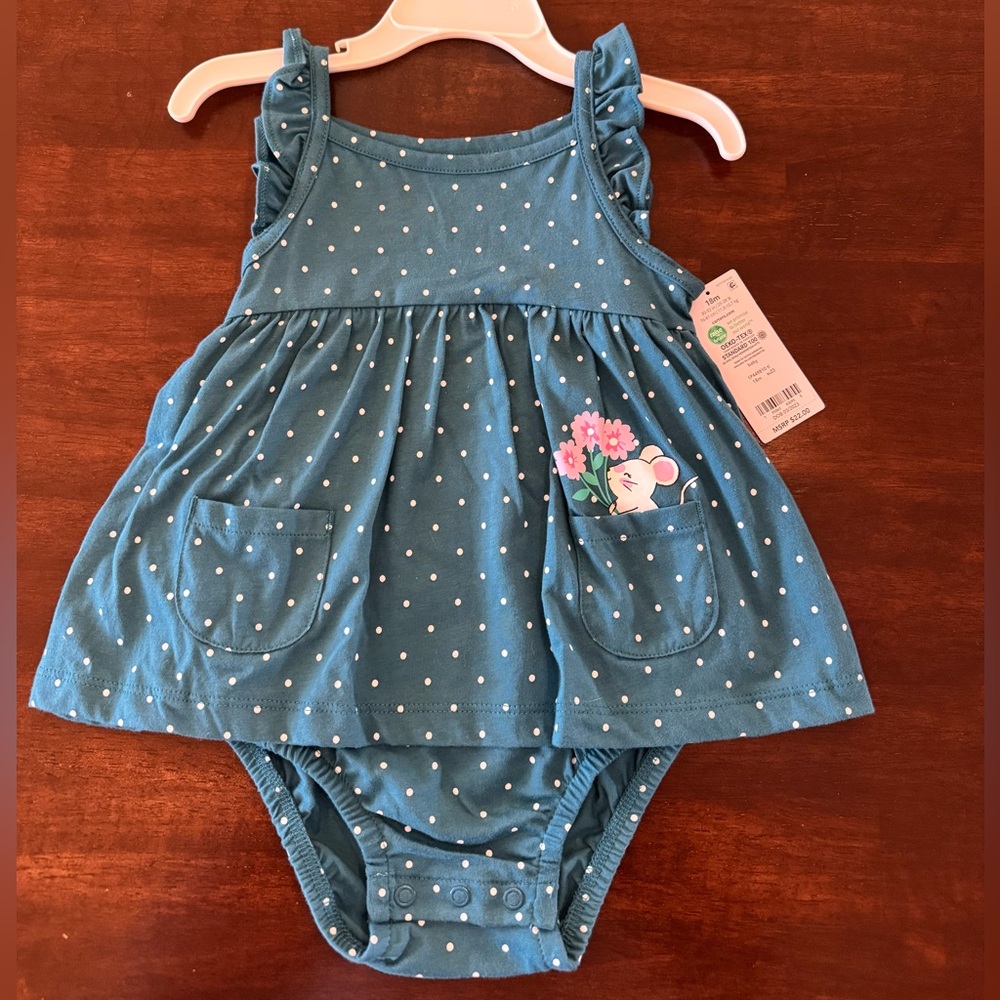 Carter's Teal Polka Dot Dress with Mouse Design